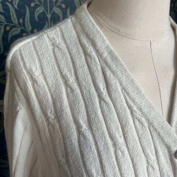 Karen Scott Cream Silk Angora Blend Cable Knit Cardigan Rhinestone Button - Picture 3 of 9